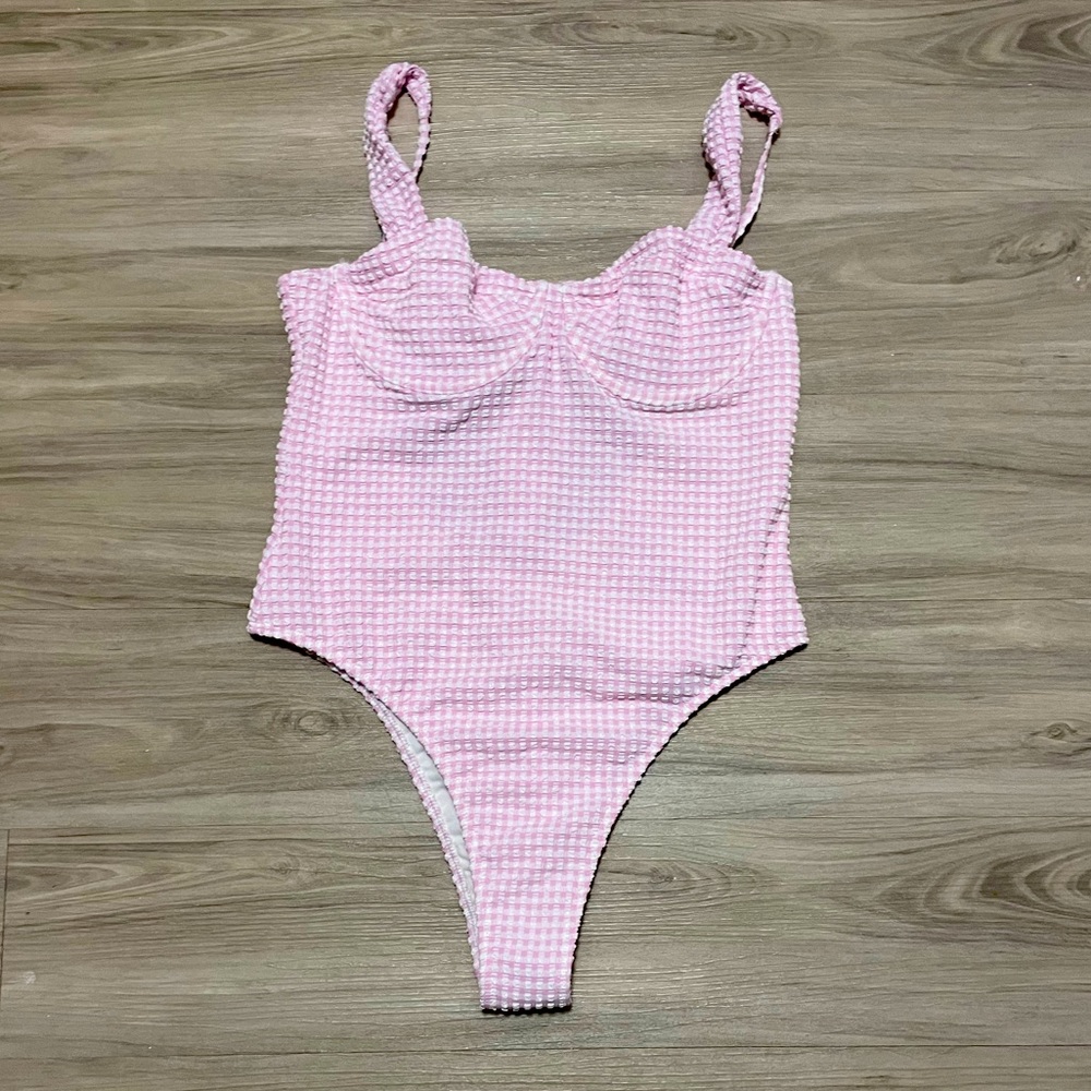 Abercrombie Pink and White Gingham One Piece Bathing Suit, size M